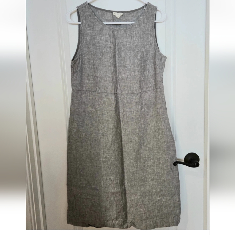 Garnet Hill Linen Shift Dress Women's Size 8 Sleeveless Preppy Chic Coastal Gray